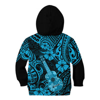 Hawaii Ukulele Kid Hoodie Polynesian Pattern Sky Blue Version - Wonder Print Shop