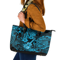 Hawaii Ukulele Leather Tote Bag Polynesian Pattern Sky Blue Version - Wonder Print Shop