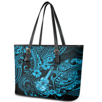 Hawaii Ukulele Leather Tote Bag Polynesian Pattern Sky Blue Version - Wonder Print Shop
