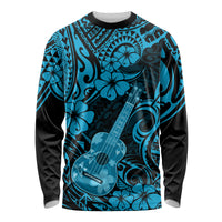 Hawaii Ukulele Long Sleeve Shirt Polynesian Pattern Sky Blue Version - Wonder Print Shop