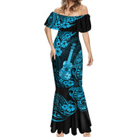 Hawaii Ukulele Mermaid Dress Polynesian Pattern Sky Blue Version - Wonder Print Shop