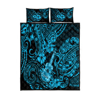 Hawaii Ukulele Quilt Bed Set Polynesian Pattern Sky Blue Version - Wonder Print Shop