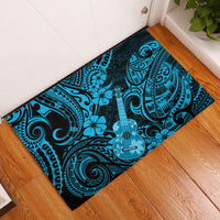 Hawaii Ukulele Rubber Doormat Polynesian Pattern Sky Blue Version - Wonder Print Shop