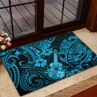 Hawaii Ukulele Rubber Doormat Polynesian Pattern Sky Blue Version - Wonder Print Shop