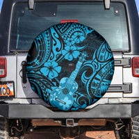 Hawaii Ukulele Spare Tire Cover Polynesian Pattern Sky Blue Version - Wonder Print Shop