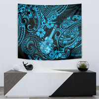 Hawaii Ukulele Tapestry Polynesian Pattern Sky Blue Version - Wonder Print Shop