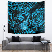 Hawaii Ukulele Tapestry Polynesian Pattern Sky Blue Version - Wonder Print Shop
