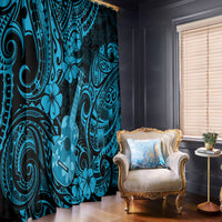 Hawaii Ukulele Window Curtain Polynesian Pattern Sky Blue Version - Wonder Print Shop