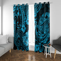 Hawaii Ukulele Window Curtain Polynesian Pattern Sky Blue Version - Wonder Print Shop