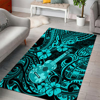 Hawaii Ukulele Area Rug Polynesian Pattern Turquoise Version - Wonder Print Shop