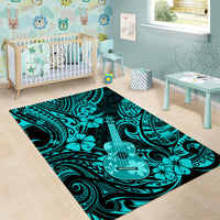 Hawaii Ukulele Area Rug Polynesian Pattern Turquoise Version - Wonder Print Shop