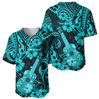Hawaii Ukulele Baseball Jersey Polynesian Pattern Turquoise Version - Wonder Print Shop