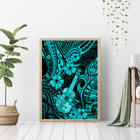 Hawaii Ukulele Canvas Wall Art Polynesian Pattern Turquoise Version - Wonder Print Shop