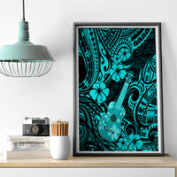Hawaii Ukulele Canvas Wall Art Polynesian Pattern Turquoise Version - Wonder Print Shop