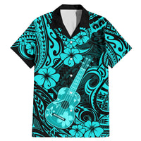 Hawaii Ukulele Family Matching Mermaid Dress and Hawaiian Shirt Polynesian Pattern Turquoise Version - Wonder Print Shop