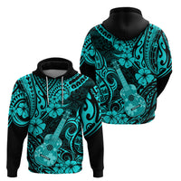 Hawaii Ukulele Hoodie Polynesian Pattern Turquoise Version - Wonder Print Shop