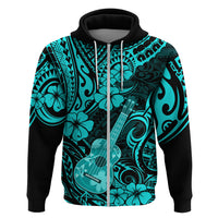 Hawaii Ukulele Hoodie Polynesian Pattern Turquoise Version - Wonder Print Shop