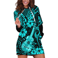 Hawaii Ukulele Hoodie Dress Polynesian Pattern Turquoise Version - Wonder Print Shop