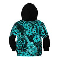 Hawaii Ukulele Kid Hoodie Polynesian Pattern Turquoise Version - Wonder Print Shop