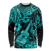 Hawaii Ukulele Long Sleeve Shirt Polynesian Pattern Turquoise Version - Wonder Print Shop
