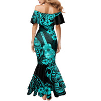 Hawaii Ukulele Mermaid Dress Polynesian Pattern Turquoise Version - Wonder Print Shop