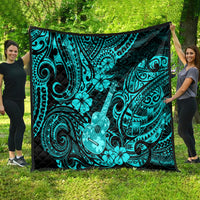 Hawaii Ukulele Quilt Polynesian Pattern Turquoise Version - Wonder Print Shop