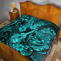 Hawaii Ukulele Quilt Polynesian Pattern Turquoise Version - Wonder Print Shop