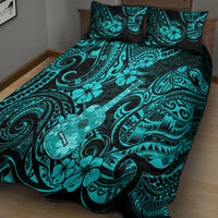 Hawaii Ukulele Quilt Bed Set Polynesian Pattern Turquoise Version - Wonder Print Shop