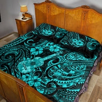 Hawaii Ukulele Quilt Bed Set Polynesian Pattern Turquoise Version - Wonder Print Shop