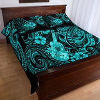 Hawaii Ukulele Quilt Bed Set Polynesian Pattern Turquoise Version - Wonder Print Shop