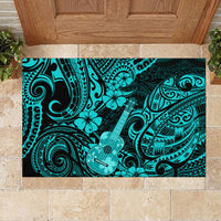 Hawaii Ukulele Rubber Doormat Polynesian Pattern Turquoise Version - Wonder Print Shop
