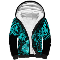 Hawaii Ukulele Sherpa Hoodie Polynesian Pattern Turquoise Version - Wonder Print Shop