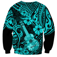 Hawaii Ukulele Sweatshirt Polynesian Pattern Turquoise Version - Wonder Print Shop