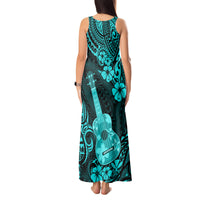 Hawaii Ukulele Tank Maxi Dress Polynesian Pattern Turquoise Version - Wonder Print Shop