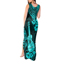 Hawaii Ukulele Tank Maxi Dress Polynesian Pattern Turquoise Version - Wonder Print Shop