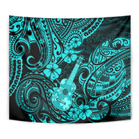 Hawaii Ukulele Tapestry Polynesian Pattern Turquoise Version - Wonder Print Shop