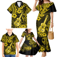 Hawaii Ukulele Family Matching Mermaid Dress and Hawaiian Shirt Polynesian Pattern Yellow Version - Wonder Print Shop