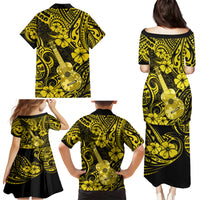 Hawaii Ukulele Family Matching Puletasi Dress and Hawaiian Shirt Polynesian Pattern Yellow Version - Wonder Print Shop