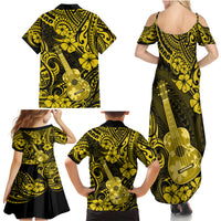 Hawaii Ukulele Family Matching Summer Maxi Dress and Hawaiian Shirt Polynesian Pattern Yellow Version - Wonder Print Shop