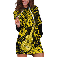Hawaii Ukulele Hoodie Dress Polynesian Pattern Yellow Version - Wonder Print Shop