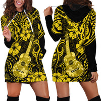 Hawaii Ukulele Hoodie Dress Polynesian Pattern Yellow Version - Wonder Print Shop