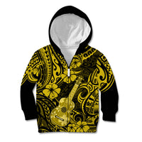 Hawaii Ukulele Kid Hoodie Polynesian Pattern Yellow Version - Wonder Print Shop