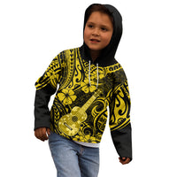 Hawaii Ukulele Kid Hoodie Polynesian Pattern Yellow Version - Wonder Print Shop