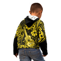Hawaii Ukulele Kid Hoodie Polynesian Pattern Yellow Version - Wonder Print Shop