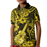 Hawaii Ukulele Kid Polo Shirt Polynesian Pattern Yellow Version - Wonder Print Shop