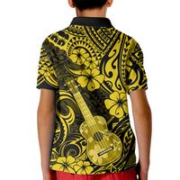 Hawaii Ukulele Kid Polo Shirt Polynesian Pattern Yellow Version - Wonder Print Shop