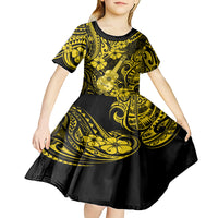 Hawaii Ukulele Kid Short Sleeve Dress Polynesian Pattern Yellow Version - Wonder Print Shop