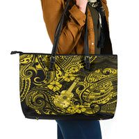 Hawaii Ukulele Leather Tote Bag Polynesian Pattern Yellow Version - Wonder Print Shop