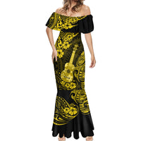 Hawaii Ukulele Mermaid Dress Polynesian Pattern Yellow Version - Wonder Print Shop