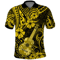 Hawaii Ukulele Polo Shirt Polynesian Pattern Yellow Version - Wonder Print Shop